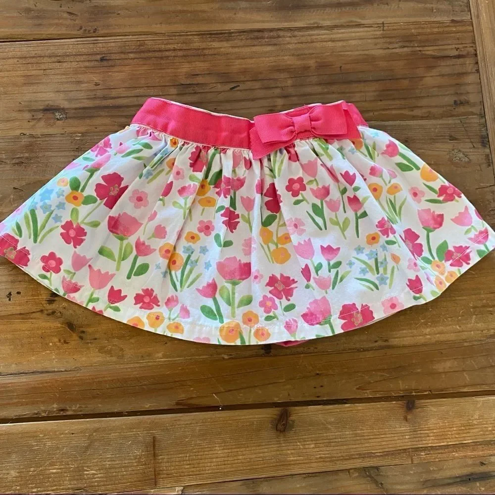 Gymboree Skirt Skort Floral White Pink Yellow Flowers Bloomers Attached 6-12 Mo